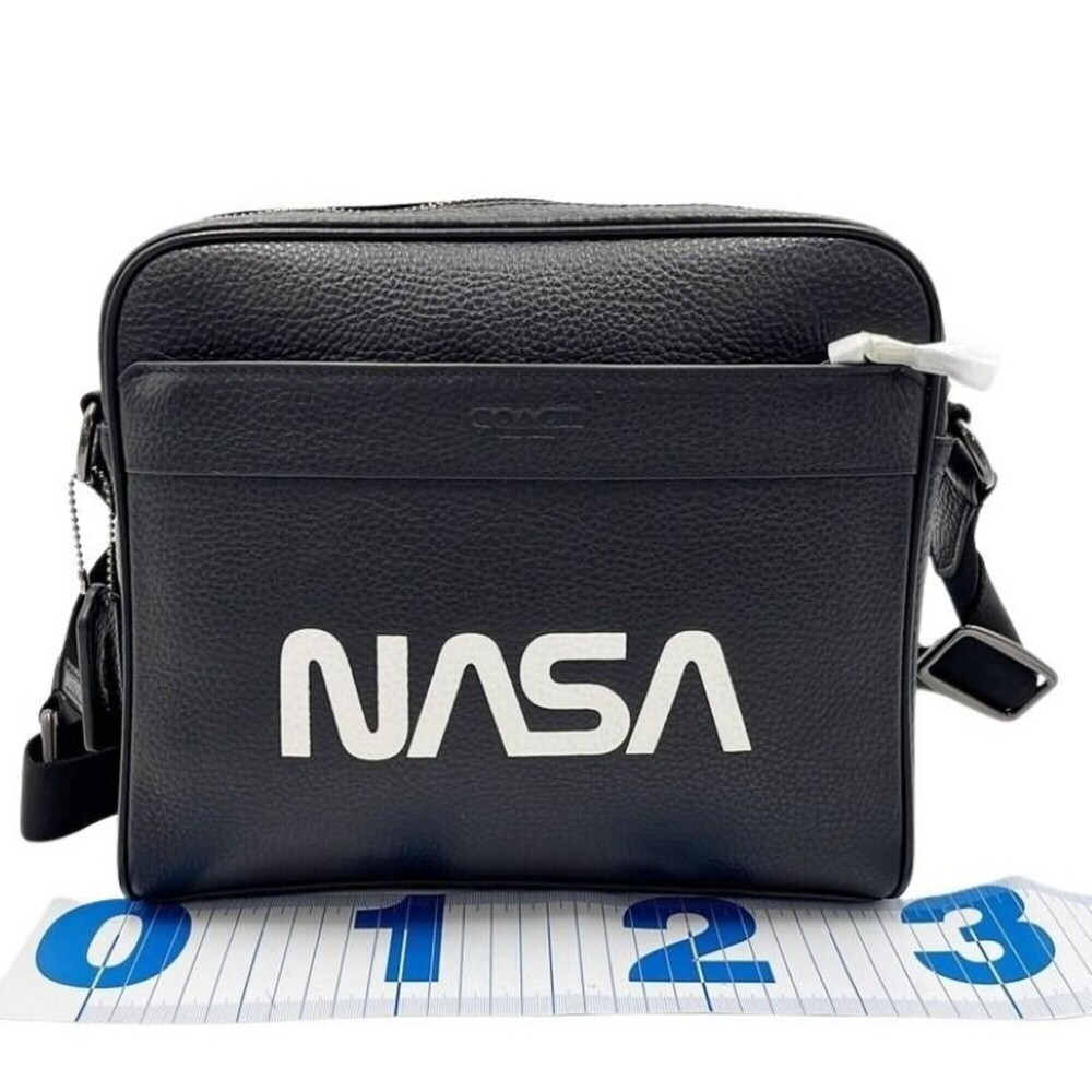 COACH CHARLES CAMERA F28319 Black Leather Men's Crossbody Bag (NASA)